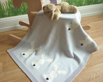 Baby Bunny Blanket Pattern - Baby Blanket Knitting Pattern - PDF in English
