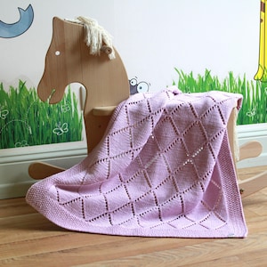 Lace Diamond Baby Blanket Knitting Pattern - Knit blanket Design- Instant Download  in English