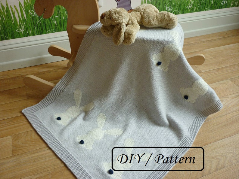 Baby blanket knitting pattern / baby blanket PATTERN / Bunny image 1