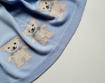 Teddy Bear Baby Blanket Knitting Pattern: Merino Wool (PDF Pattern)
