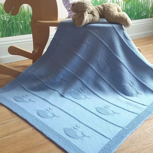 Whale Baby Blanket Knitting Pattern - Easy Knit & Purl Pattern - PDF in English