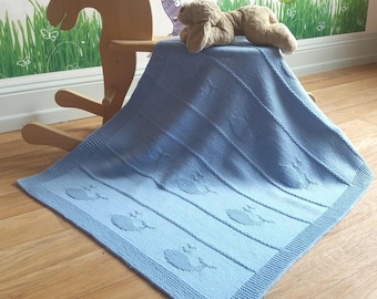 Whale Baby Blanket Knitting Pattern - Easy Knit & Purl Pattern - PDF in English