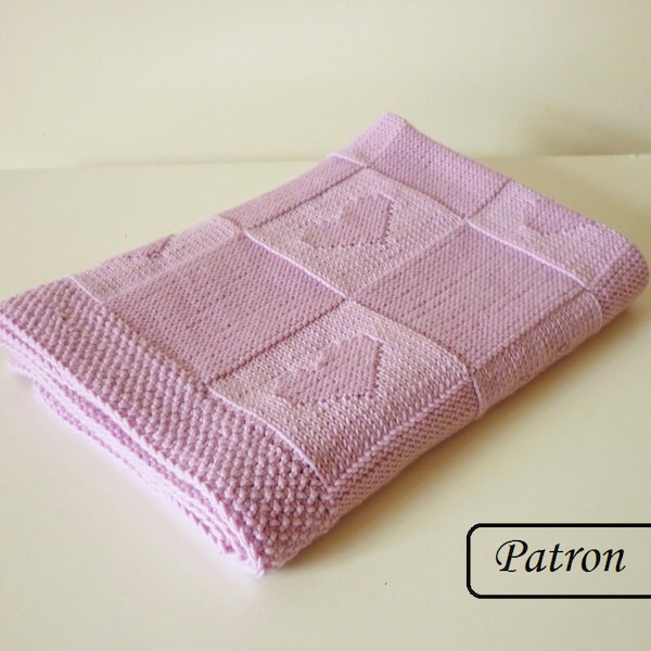 Patron couverture bébé FR / Patron tricot bébé / Patron couverture cœurs en français