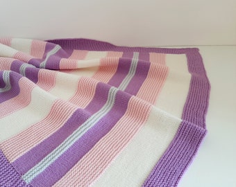 Super soft pink white baby blanket / Hand knit baby blanket