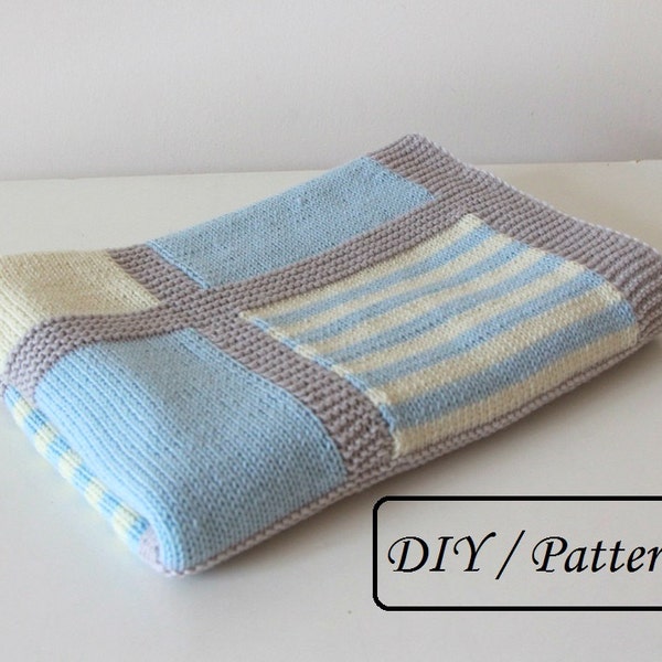Knit baby blanket PATTERN / baby blanket PATTERN/ baby blanket knitting pattern / Color blocking  blanket Noah