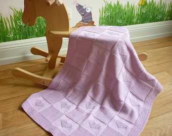 Heart Baby Blanket Knitting Pattern in French - Charlotte Blanket - Easy Knit & Purl PDF in French
