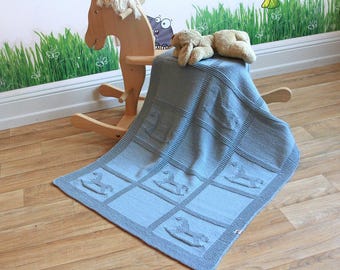 Rocking Horse Baby Blanket Knit Pattern - Knit & Purl Baby Blanket Pattern - PDF in French
