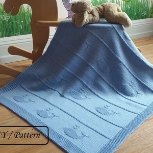 Baby blanket knitting pattern / Knit baby blanket pattern in English / Baby blanket pattern / whale blanket pattern