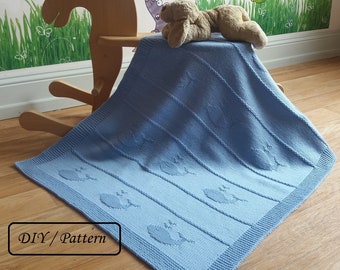 Baby blanket knitting pattern / Knit baby blanket pattern in English / Baby blanket pattern / whale blanket pattern