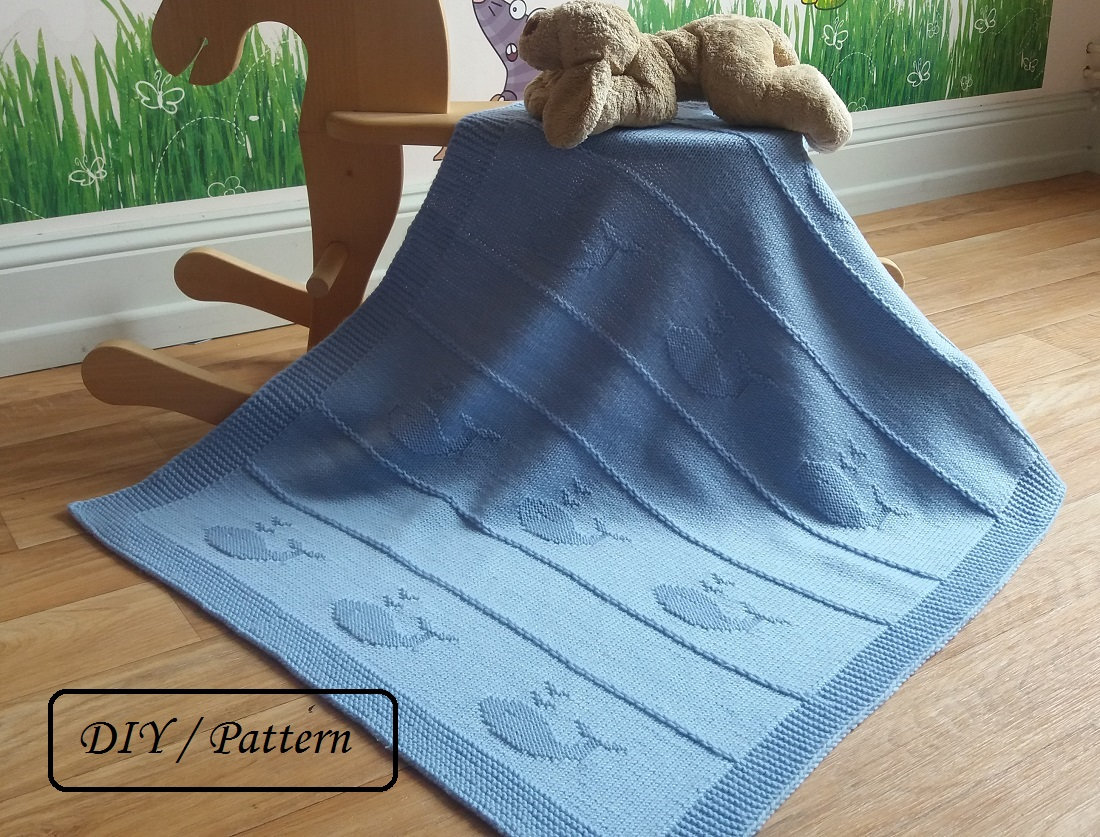 Baby blanket knitting pattern / Knit baby blanket pattern in English / Baby blanket pattern / whale blanket pattern