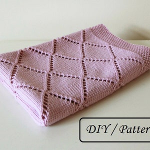 Baby blanket knitting pattern / Knit baby blanket PATTERN / Lace diamond blanket pattern image 2