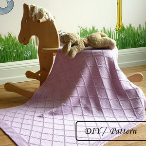 Knit baby blanket PATTERN / easy knit blanket PATTERN / baby blanket knitting pattern / diamond baby blanket pattern