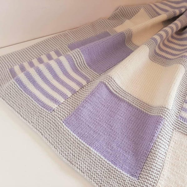 Modern Baby Blanket Knitting Pattern - Square Blanket Knit Pattern - PDF in English