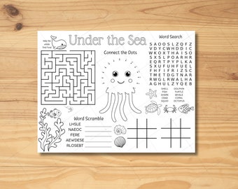 Under the Sea Placemat - Printable Coloring and Activity Sheet for Kids - Under the Sea Games and Party Pages