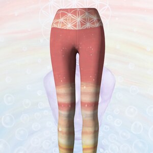 Desert Moon Yoga Leggings | Apparel Clothing Unisex Peach Psychedelic Original Painting Art Gift Spandex Pants Flower of Life Pilates Work