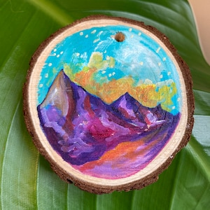 Mystic Mountain Ornament | Pacific Northwest Decor Hanging Decoration Psychedelic Original Painting Art Holidays Gift Christmas Sunset