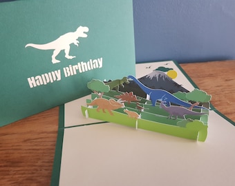 3d bottle cards,t-rex,prehistoric,trees,triceratops,history,colourful,pop out card,3d gift card,handmade card,3d,gift card,dinosaur