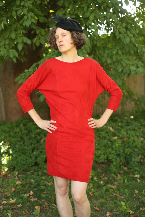 Red Suede Vintage Party Dress - image 3