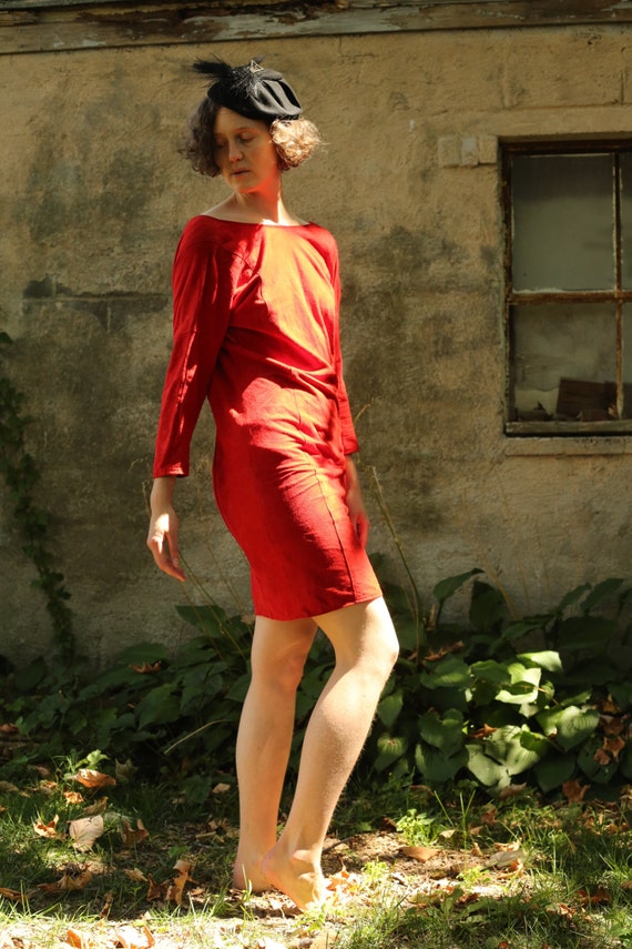 Red Suede Vintage Party Dress - image 5