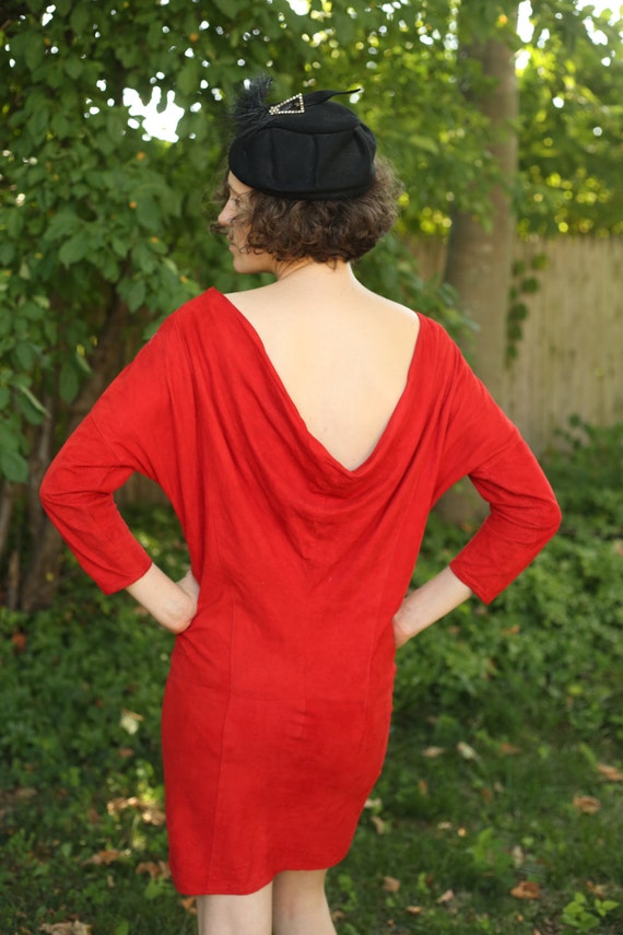 Red Suede Vintage Party Dress - image 1