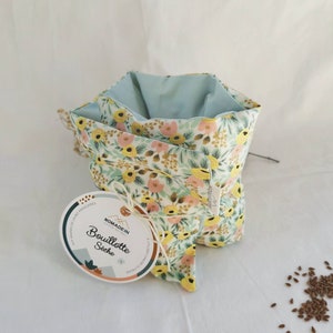 Dry hot water bottle with organic flax seeds - removable hot or cold compress - retro floral yellow water green cotton