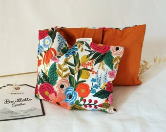 Bouillotte sèche au graines de lin Bio - compresse chaude ou froide déhoussable - coton fleuris coloré