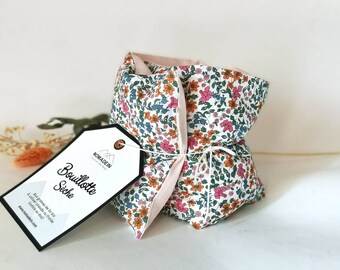 Organic flaxseed dry hot water bottle - removable hot or cold compress - cotton flowers liberty colored pink