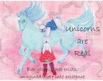 Unicorns are Real.  Four 5X7 inch blank cards with envelopes
