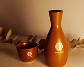 Sake Decanter and Cup Vintage Gekkeikan Sake Kobe Steaks, Made in Japan, Asian Collectible Gift under 20