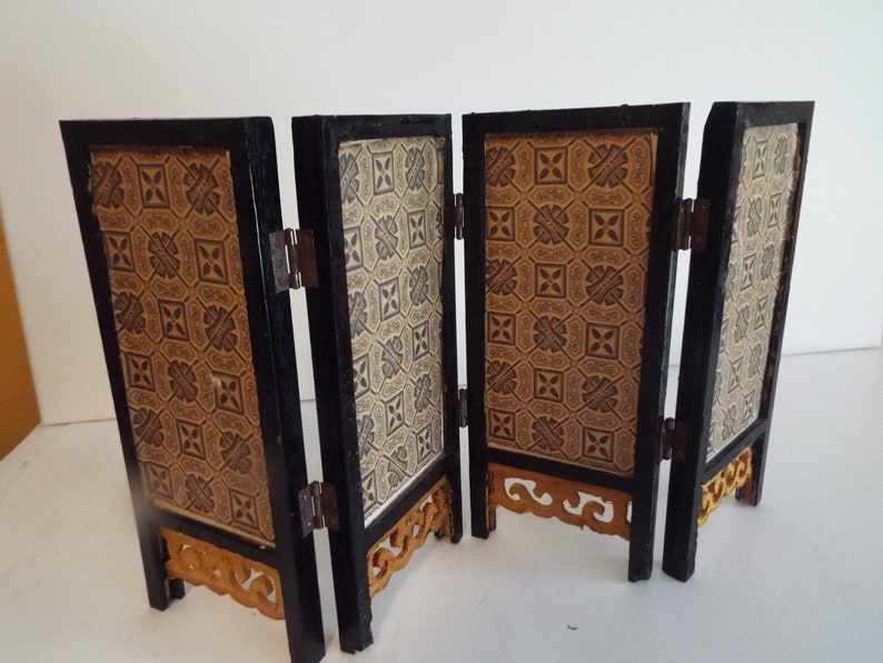 Vintage Chinese Folding Table Screen w Four Single Sided Hand Etsy
