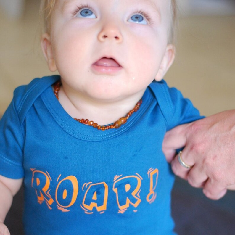 Navy Blue Bodysuit Roar Newborn Gift Organic Bodysuit Baby Bodysuit Short sleeved Organic Onesie Bodysuit