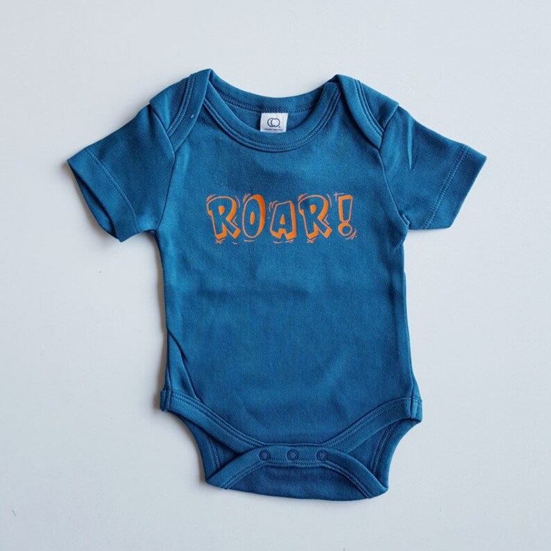 Navy Blue Bodysuit Roar Newborn Gift Organic Bodysuit Baby Bodysuit Short sleeved Organic Onesie Bodysuit