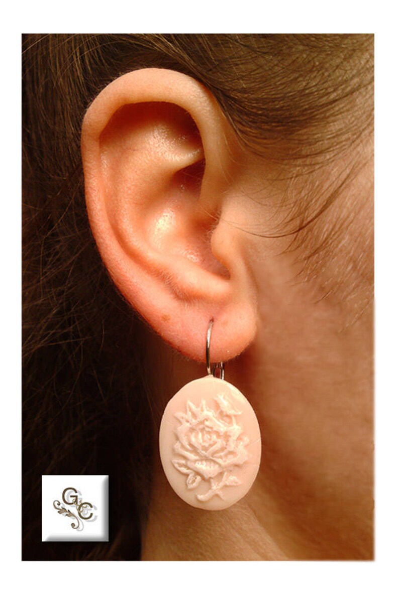 Gift for Her White Rose Cameo Bridal Earrings Rose Earrings Love Cameo Bridal Earrings Rose Cameo Earrings