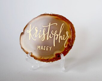 Agate Slice Calligraphy Place Cards