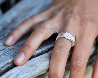 Sterling silver tangled ring, Unique adjustable ring, Tangled and knotted wire engagement ring, Organic nature form, French handmade jewelry