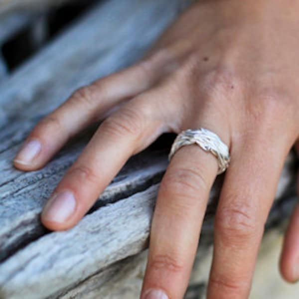 Bague emmêlée en argent massif recyclé, Alliance originale réglable, Bague fiançailles fil enroulé, Bijou écologique inspiré de la nature