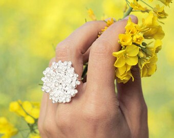 Flat flower inspired, Statement ring out of sterling silver, Bold ring, Unique ring, Big silver ring, Contemporary jewelry, French handmade