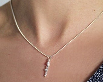 Discreet sterling silver tiny balls necklace, Vertical bar pendant, Minimalist pendant, Charm, Bubble DNA, Multi strand necklace , Handmade