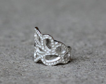 Solid silver lace ring, Adjustable artist ring, Openwork ring, Designer jewelry, Women's ring, Crown ring, Handmade