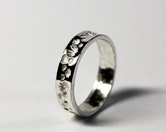 Ancienne Bague Alliance En Argent Massif 925 - Modèle Jonc Avec Motifs étoiles, Taille 51, Fabriquée En France