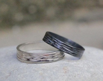 Customizable solid silver bark wedding ring for men and women, Modern and minimalist engagement ring inspired by nature,