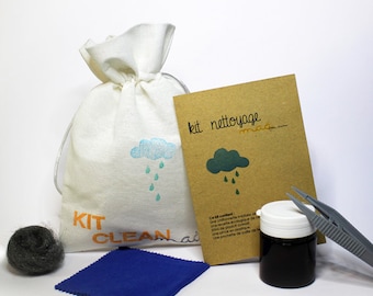 Kit de nettoyage bijoux, Bain nettoyage argent or, Chiffonnette imprégnée, Chamoisine, Chiffon à polir, Paille de fer, Recette écologique