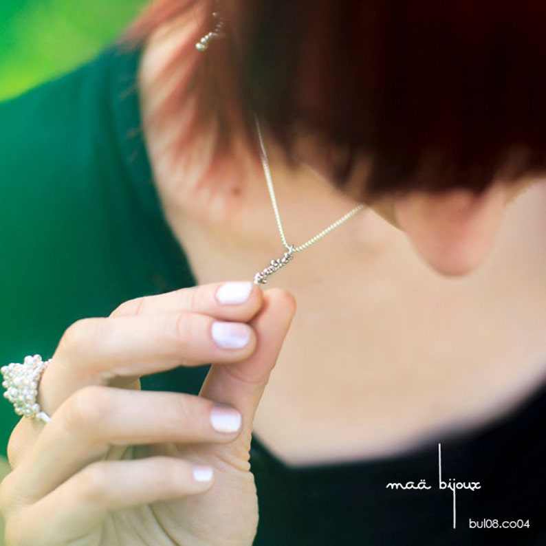 Bubble DNA Discreet sterling silver tiny balls necklace Multi strand necklace Handmade Vertical bar pendant Minimalist pendant Charm