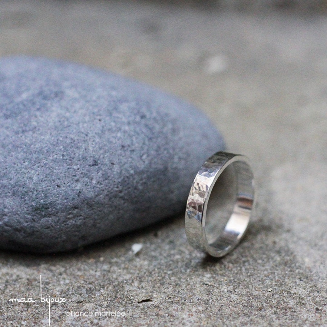 Bague anneau martelé très fin taille 52 argent massif 925/000 rhodié garanti