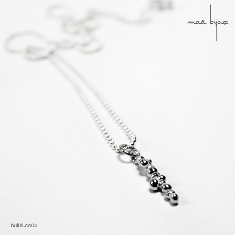 Bubble DNA Discreet sterling silver tiny balls necklace Multi strand necklace Handmade Vertical bar pendant Minimalist pendant Charm