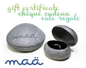 Gift certificate &quot;Maä bijoux&quot;, Gift voucher, Gift card, Last minute gift idea, Valentine gift for couple, Mariage proposal, Engagement gift
