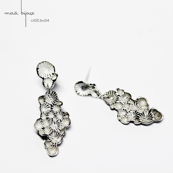 Boucles D’oreilles En Corail Véritable Et Argent 925 - Pendantes, Rouge, Clips, Fabrication Française