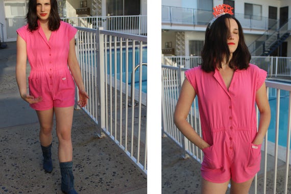 Super 80s 90s Vintage Pink Playsuit Romper // Butt