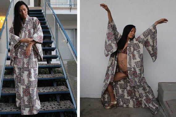 Unique Vintage 70s 80s Sparkle Kimono Robe Dress … - image 5