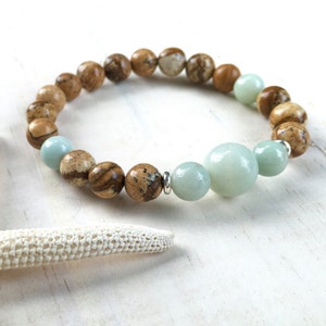 Jasper Beaded Bracelet, Gemstone Healing Jewelry, Natural Stone Bracelet, Amazonite Bracelet, Matching Mala Bead Bracelet, Yoga Beads image 2